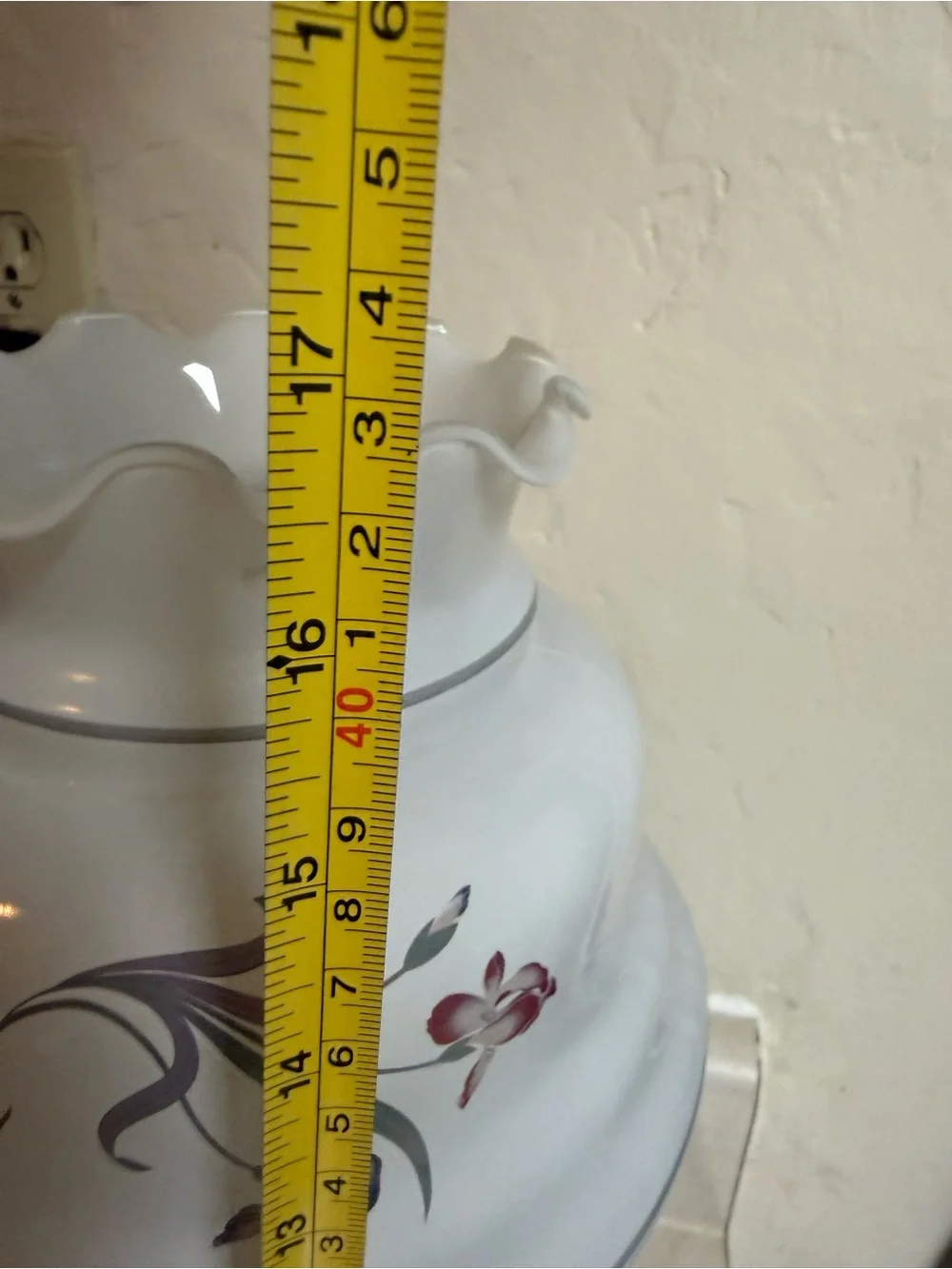 Vintage Floral White Table Lamp with Hand-Painted Accents Hurricane milk glass